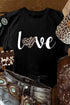 Black Love Leopard Heart Shape Print Short Sleeve T Shirt